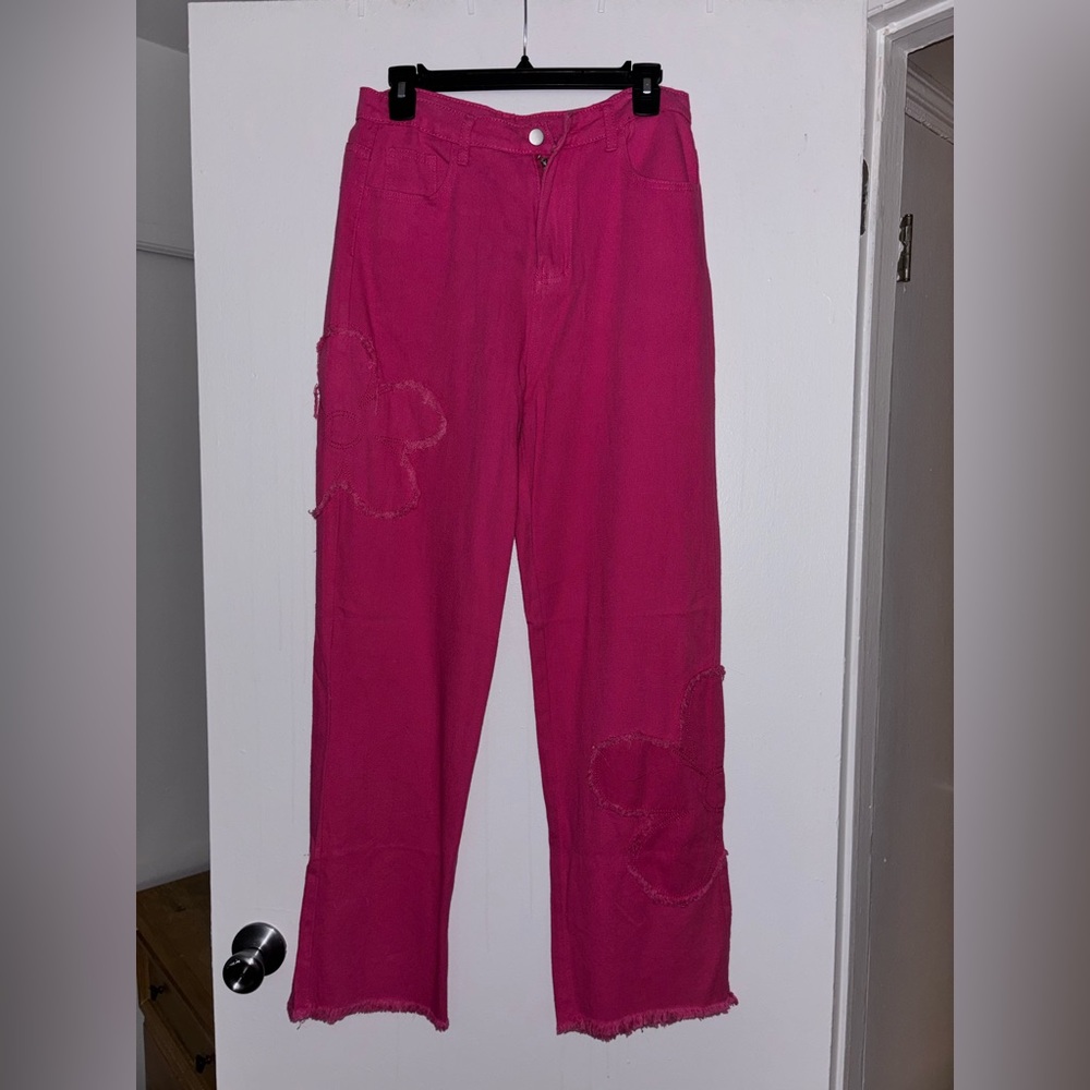 Pink Jeans with Floral Patches- never worn